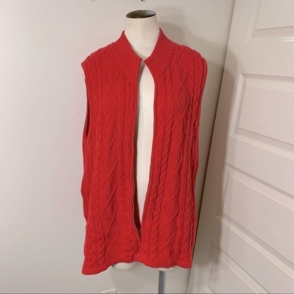 Tabi Red Cable Knit Zip up Sweater Vest 100% Cotton Relax Fit Sz XL - Picture 6 of 13